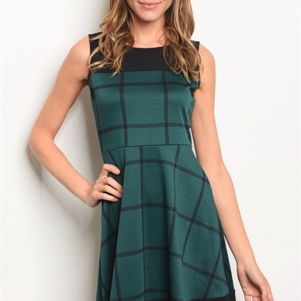 Black and Green Checkerboard Dress - Picture 3 of 5